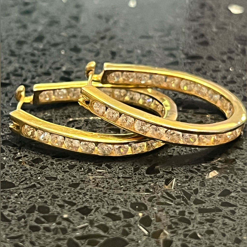 Seta Brilliant Cut Channel Set Cz Diamond Inside Out Hoop Earrings Gold Vintage